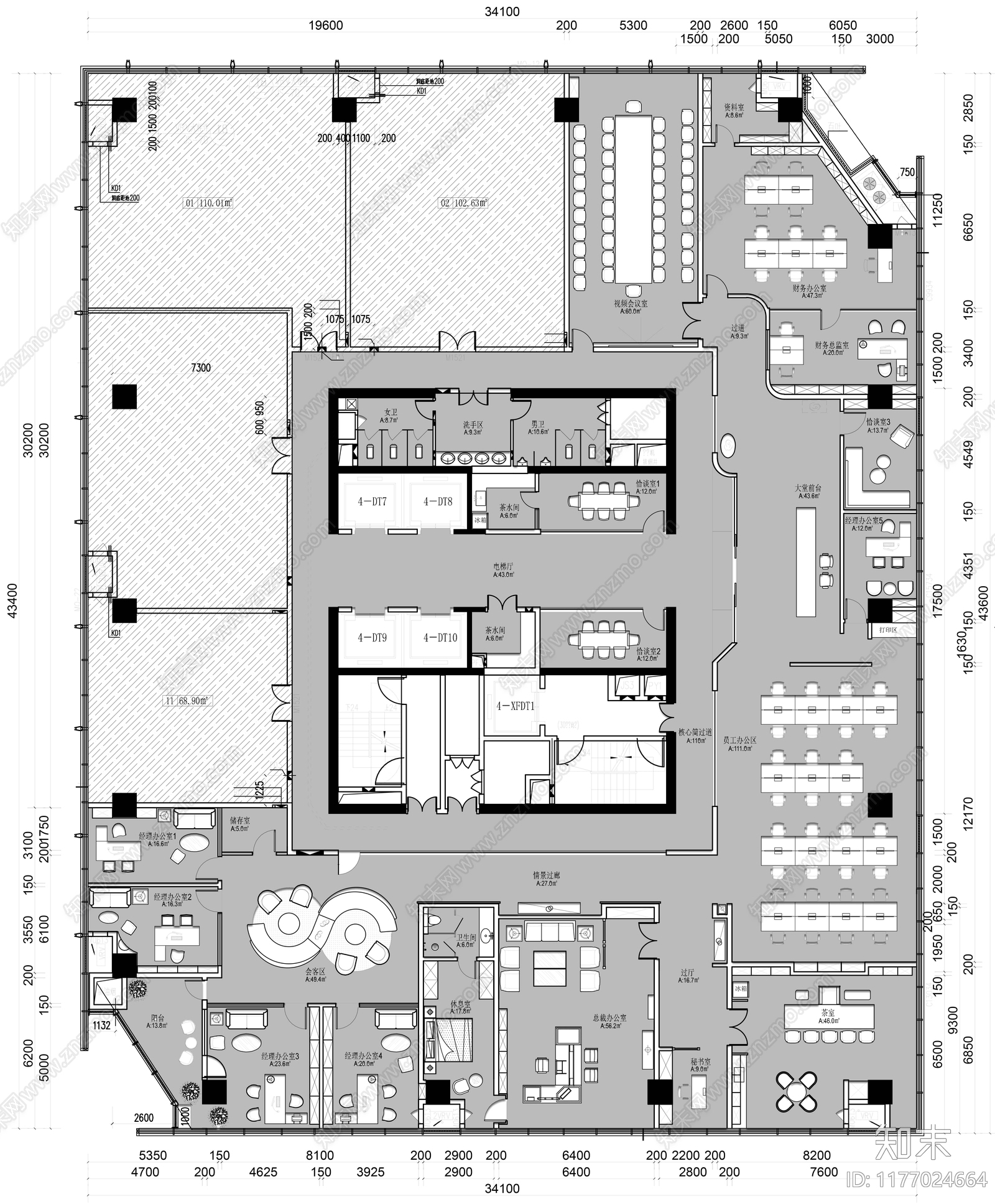 现代整体办公空间cad施工图下载【ID:1177024664】