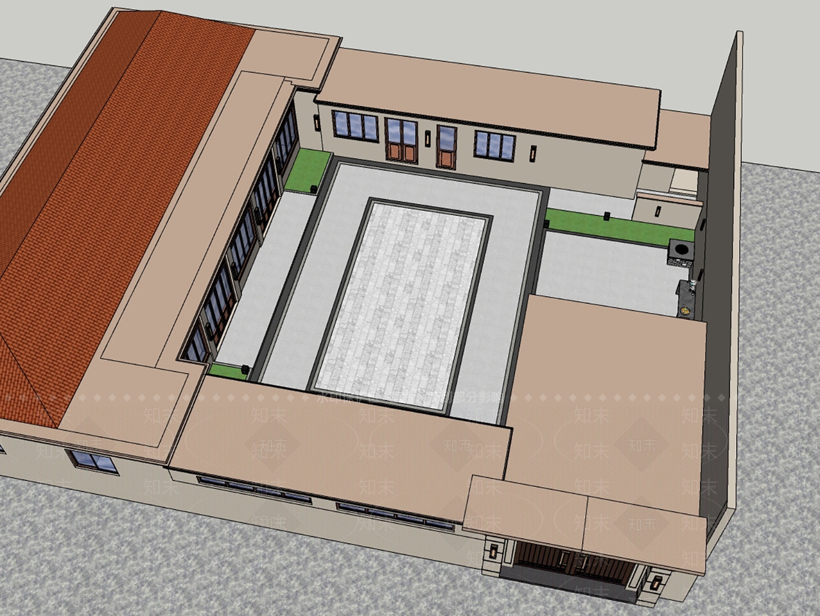 新中式现代小区建筑SU模型下载【ID:1177025664】