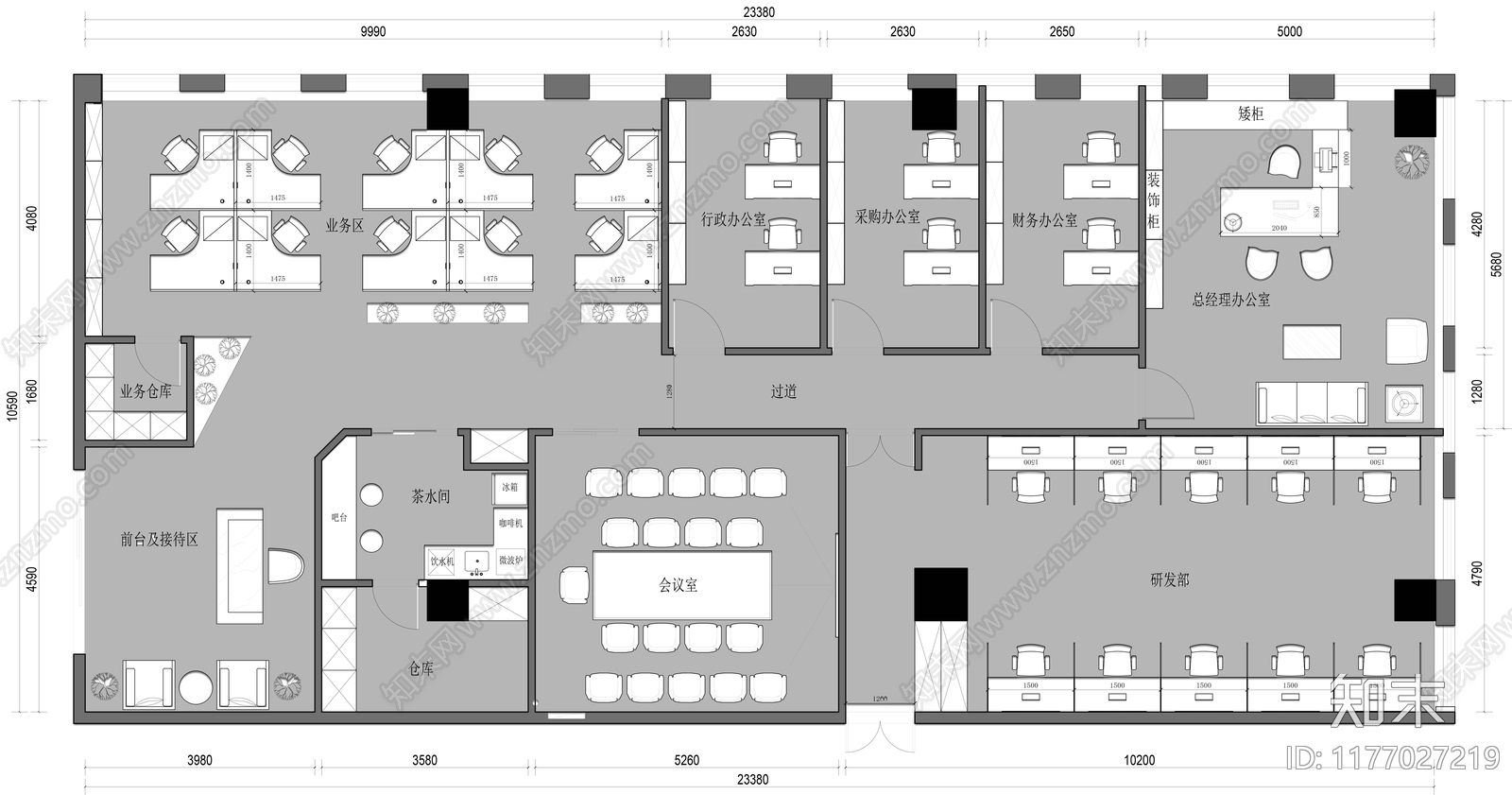 现代办公室cad施工图下载【ID:1177027219】