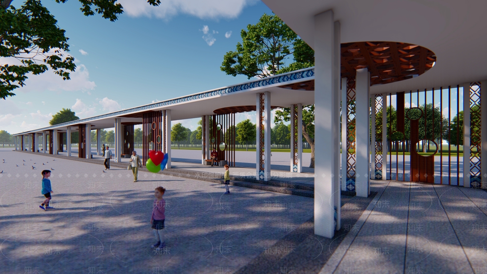 新中式廊架SU模型下载【ID:1177037390】