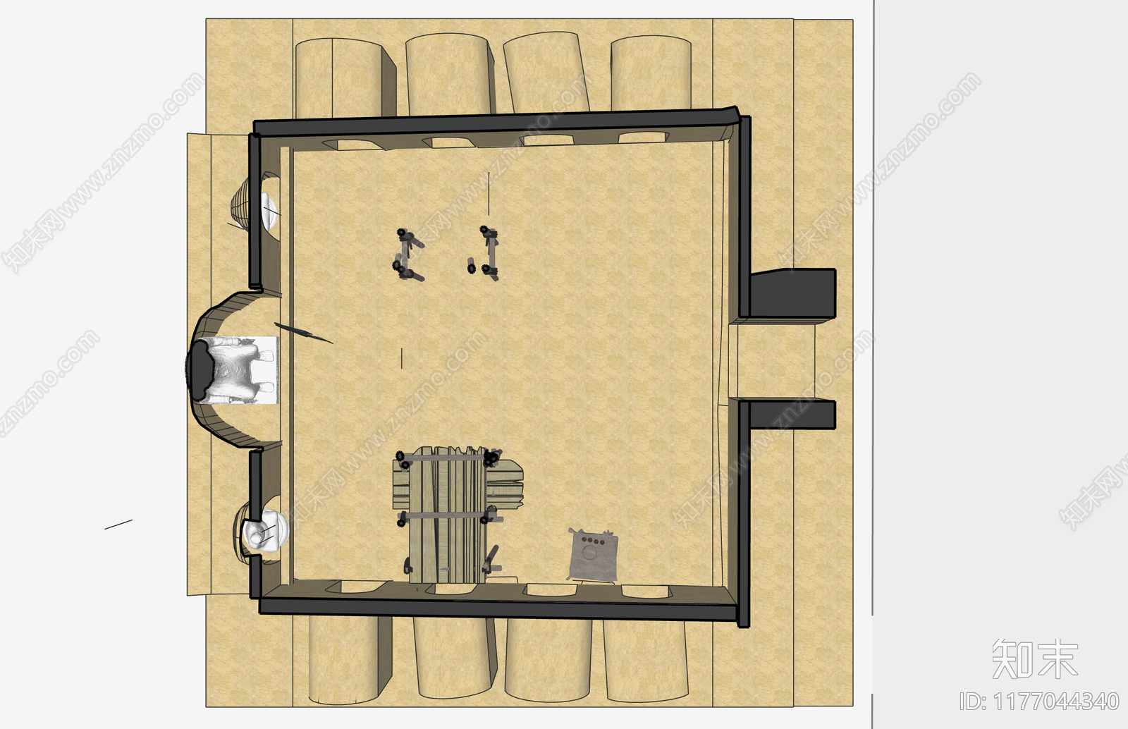 中式寺庙建筑SU模型下载【ID:1177044340】