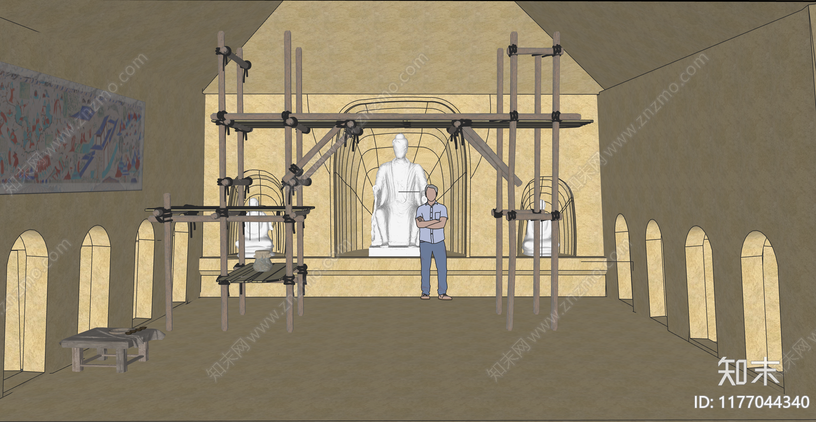 中式寺庙建筑SU模型下载【ID:1177044340】