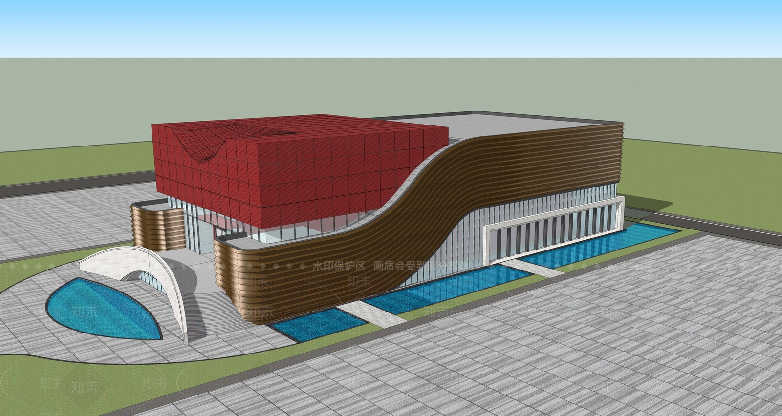 现代展览馆建筑SU模型下载【ID:1177045745】