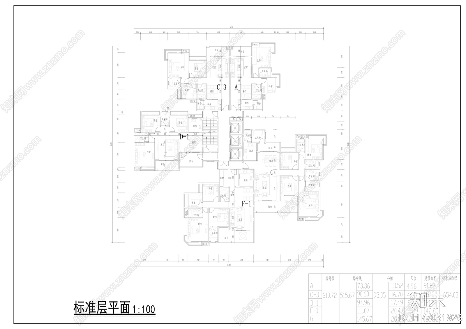 现代住宅楼建筑cad施工图下载【ID:1177051926】