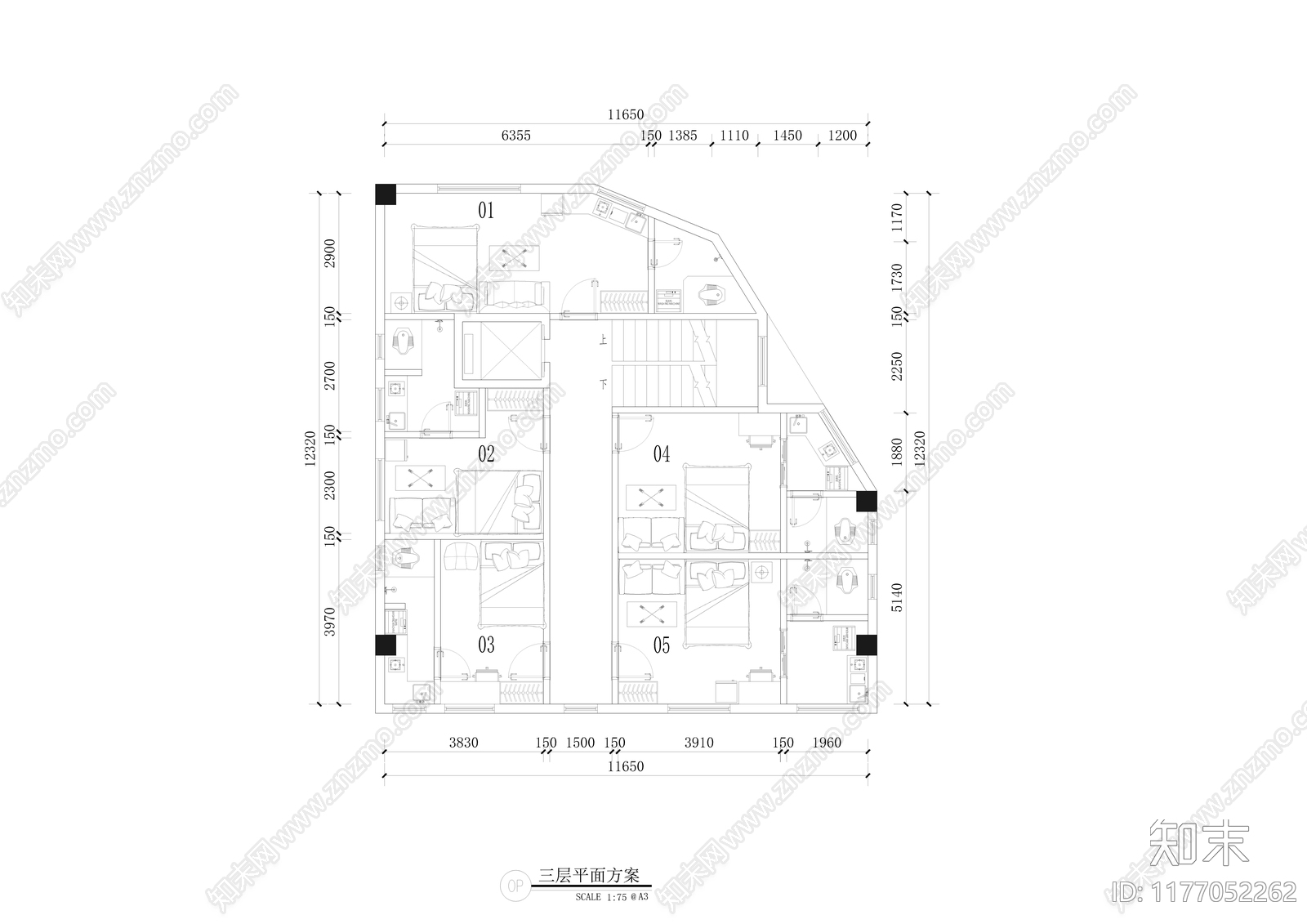 现代卧室cad施工图下载【ID:1177052262】