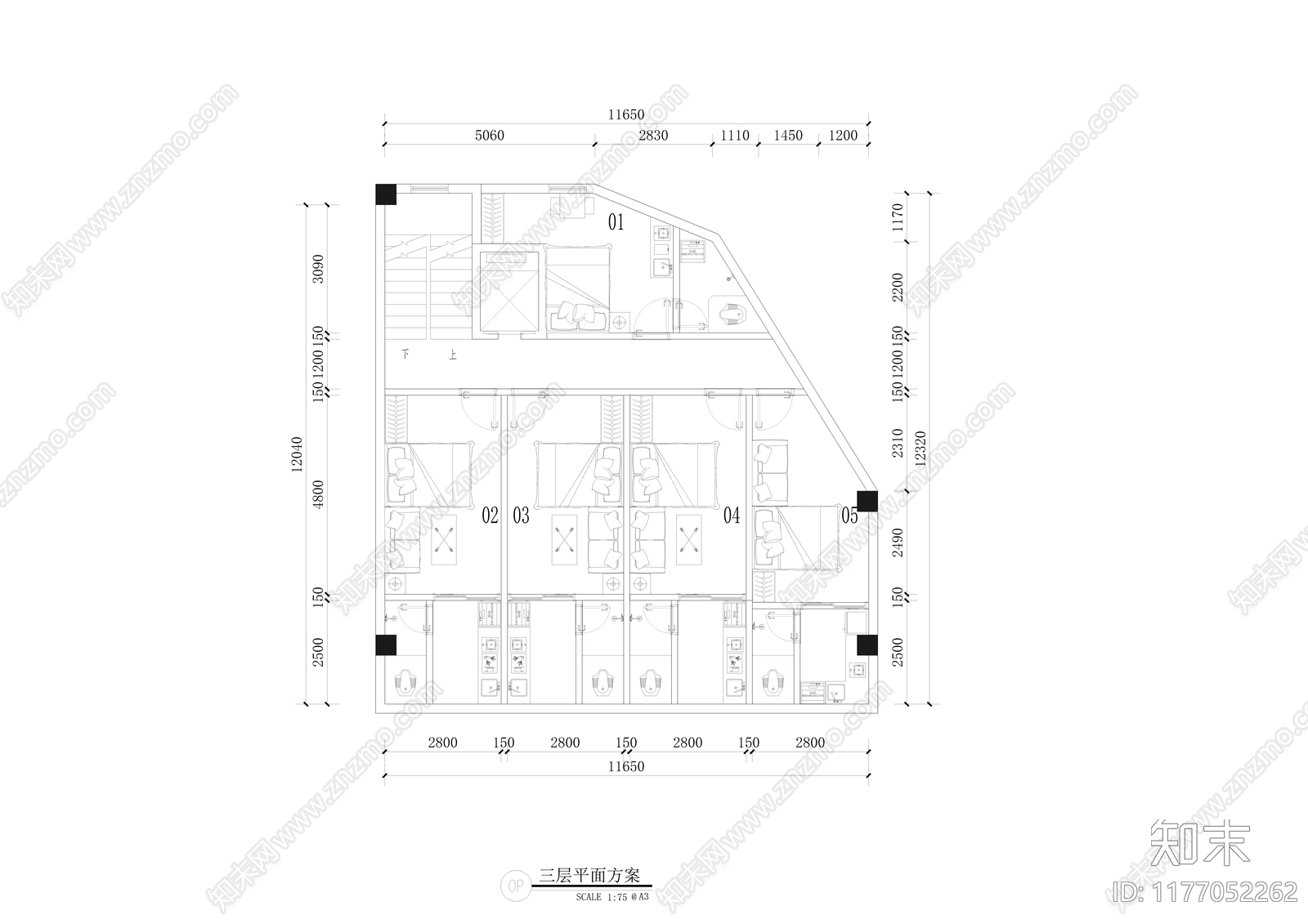 现代卧室cad施工图下载【ID:1177052262】