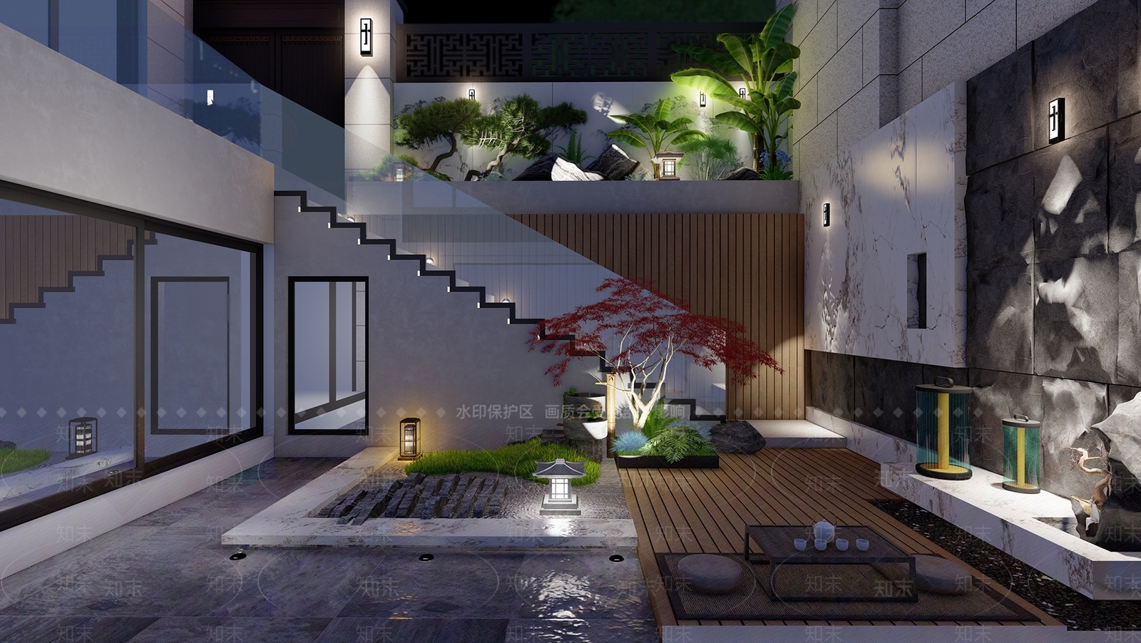新中式日式屋顶花园SU模型下载【ID:1177681590】