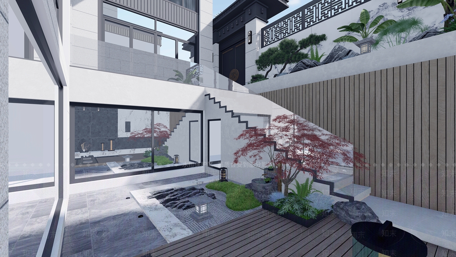 新中式日式屋顶花园SU模型下载【ID:1177681590】