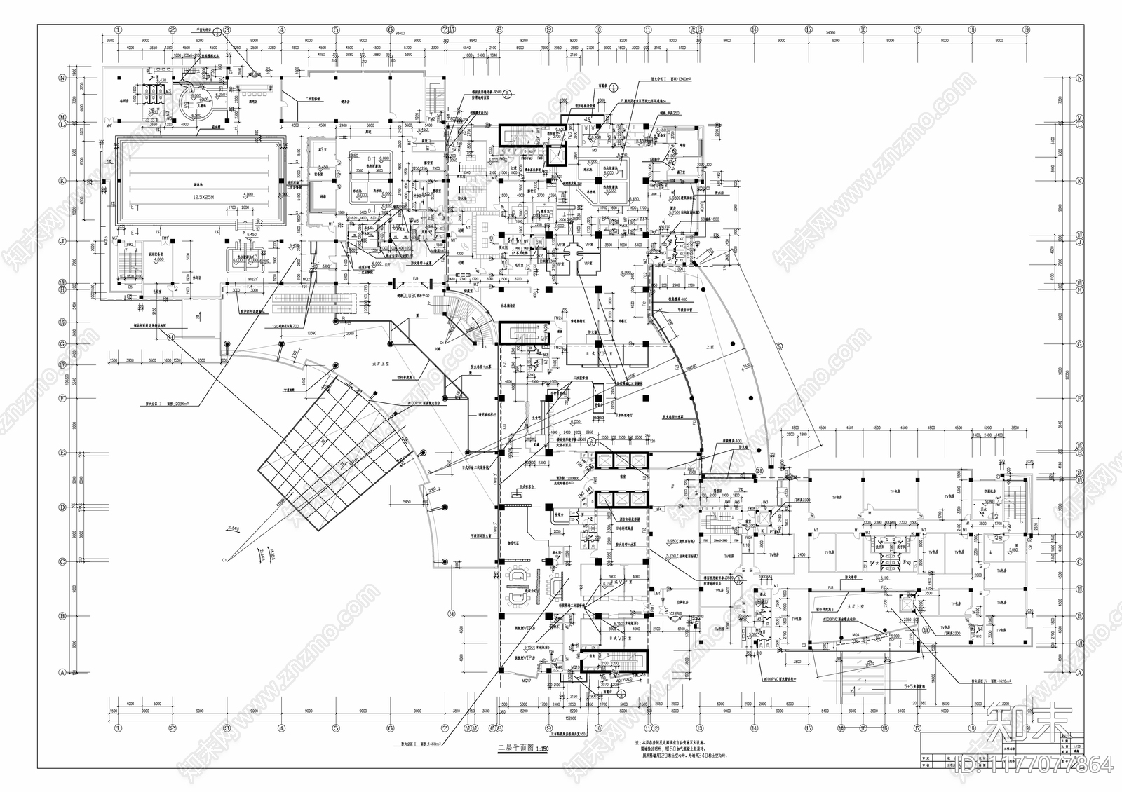 现代酒店建筑cad施工图下载【ID:1177077864】