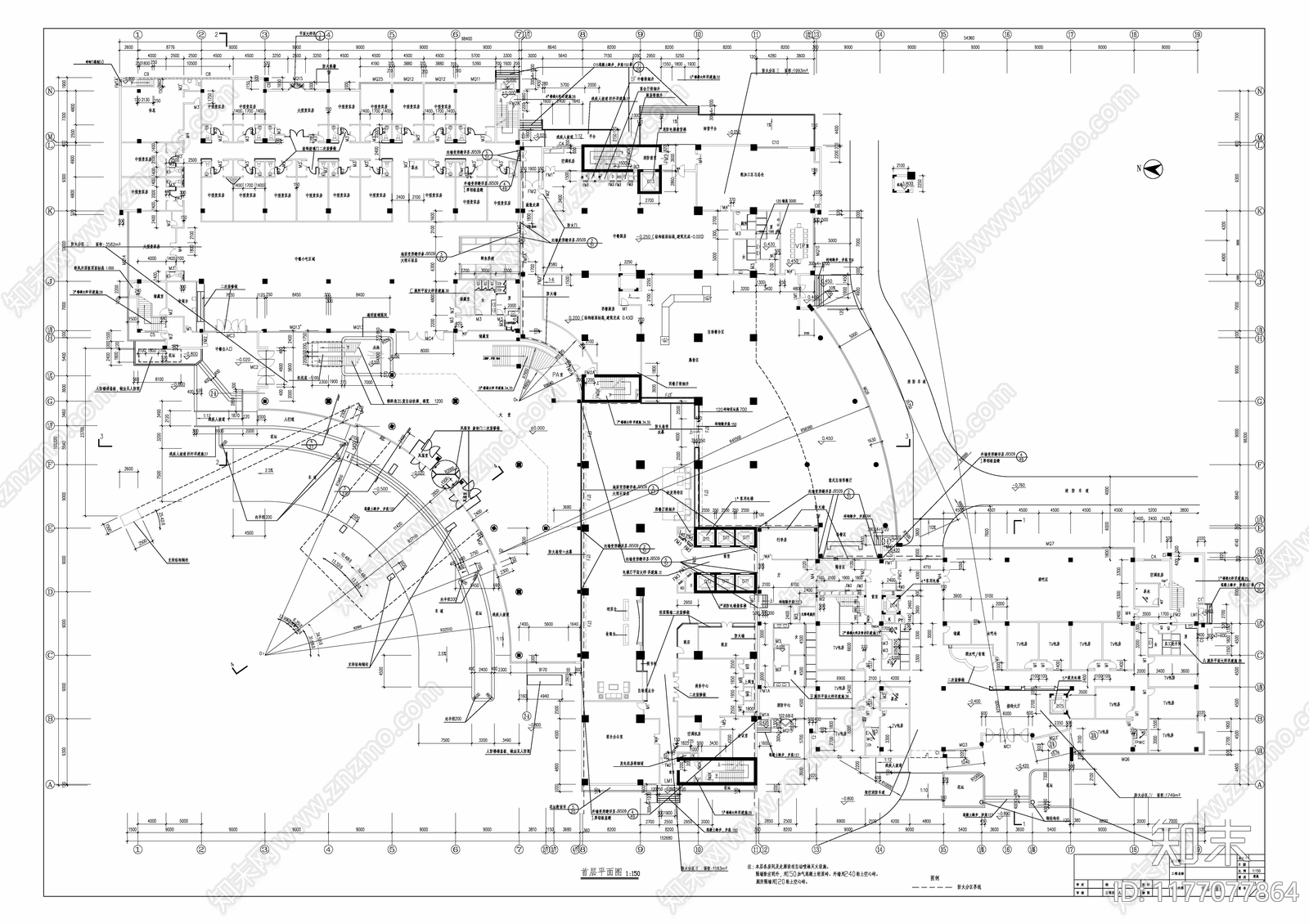 现代酒店建筑cad施工图下载【ID:1177077864】