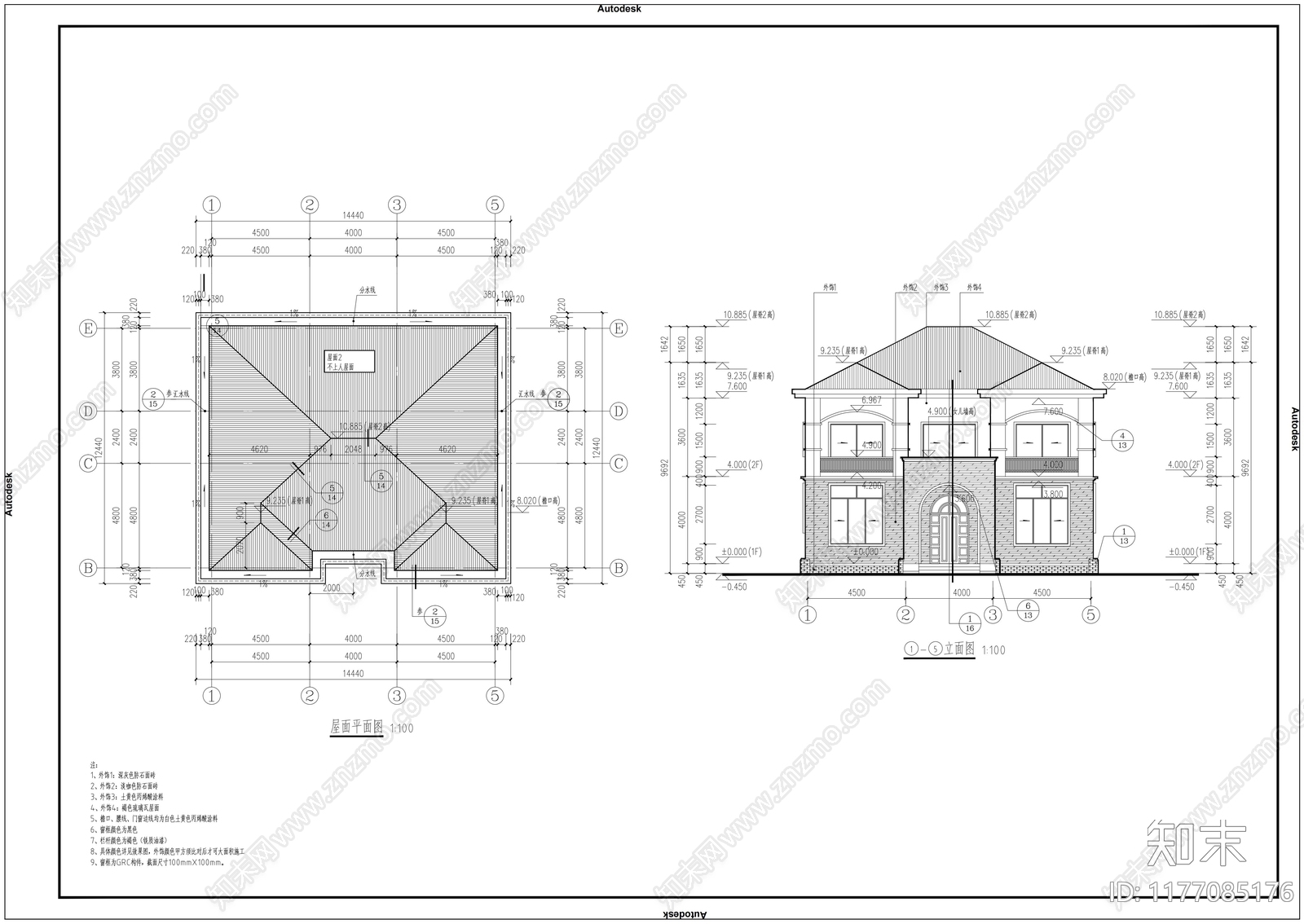 美式别墅建筑cad施工图下载【ID:1177085176】