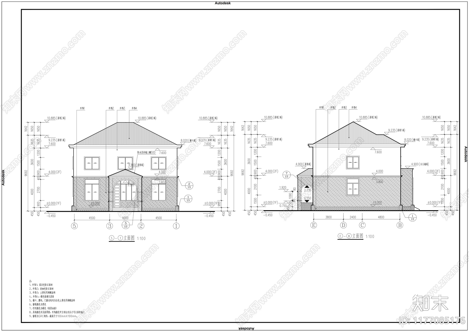 美式别墅建筑cad施工图下载【ID:1177085176】