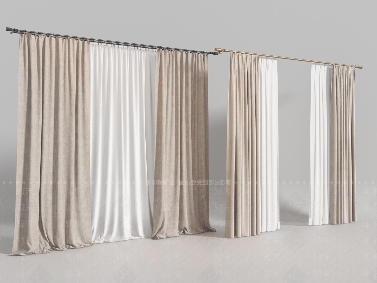现代通用窗帘3D模型下载【ID:1177107486】