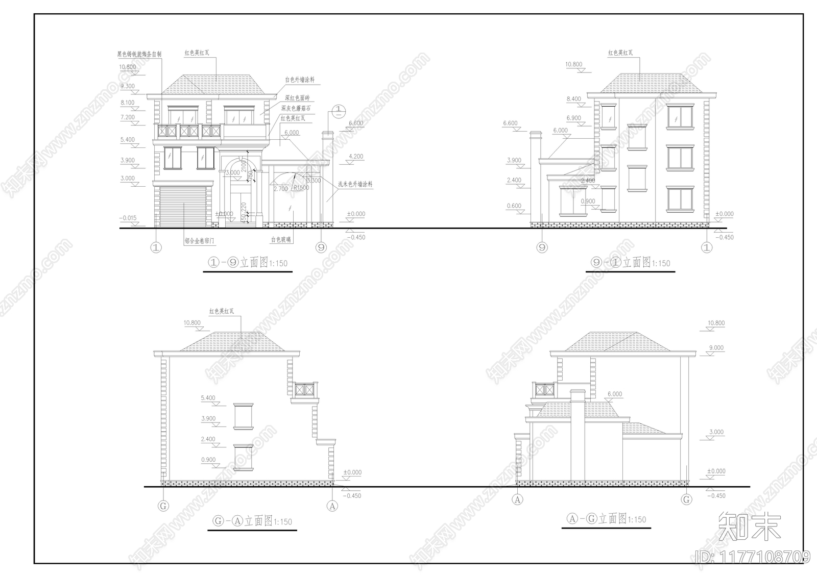 现代别墅建筑cad施工图下载【ID:1177108709】