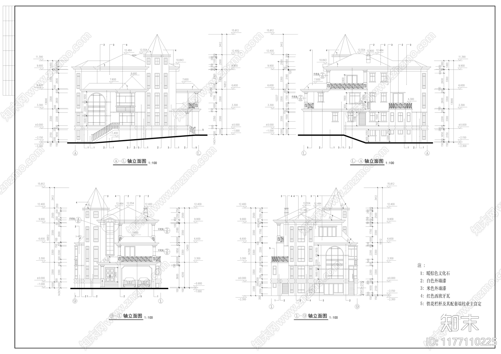 现代欧式别墅建筑cad施工图下载【ID:1177110225】