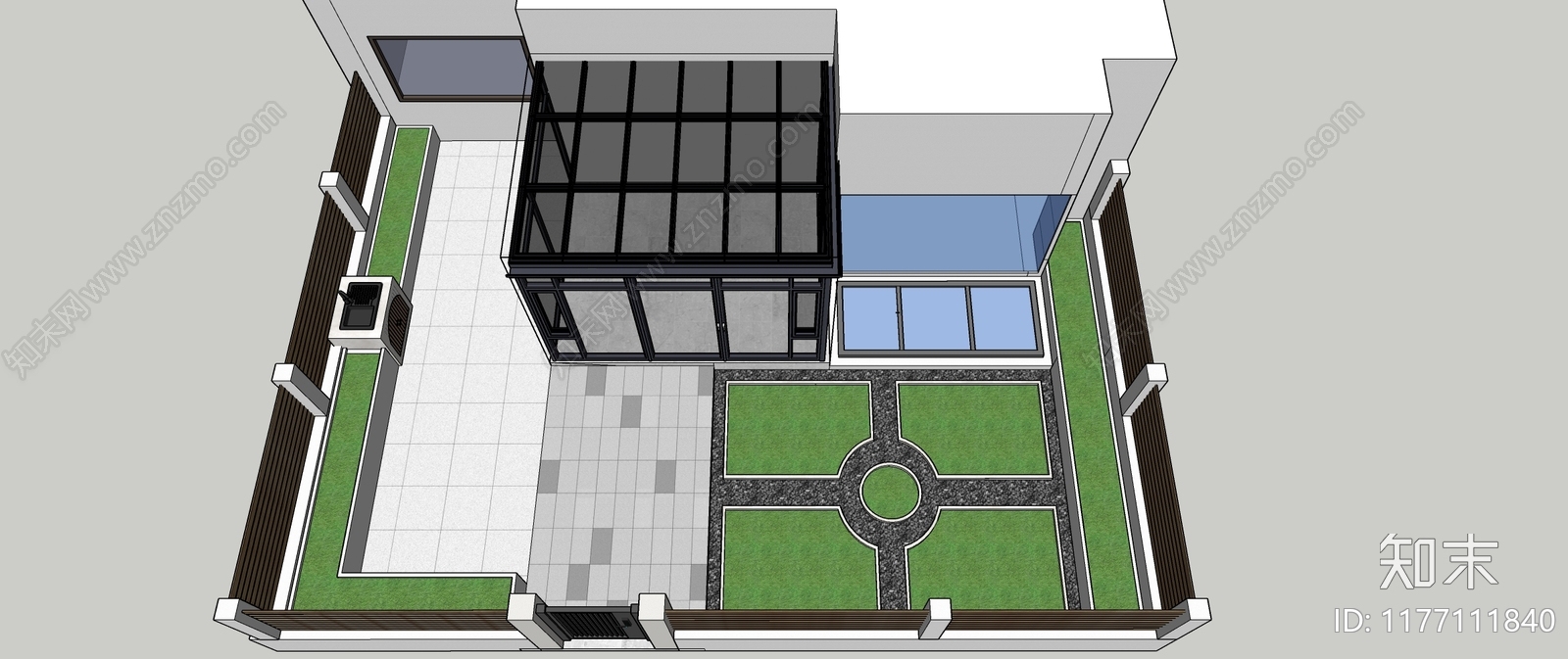 现代别墅庭院SU模型下载【ID:1177111840】