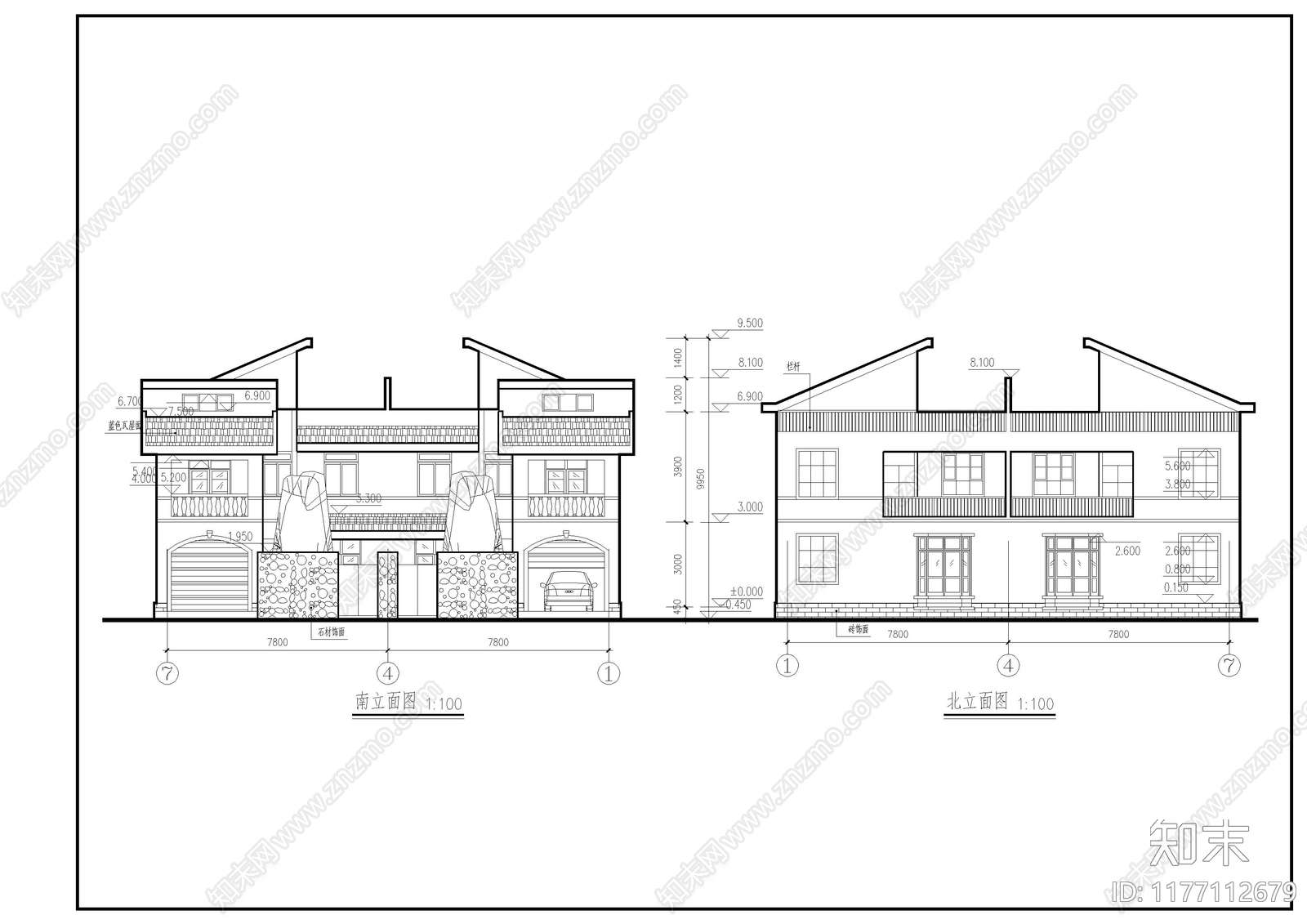 现代别墅建筑cad施工图下载【ID:1177112679】