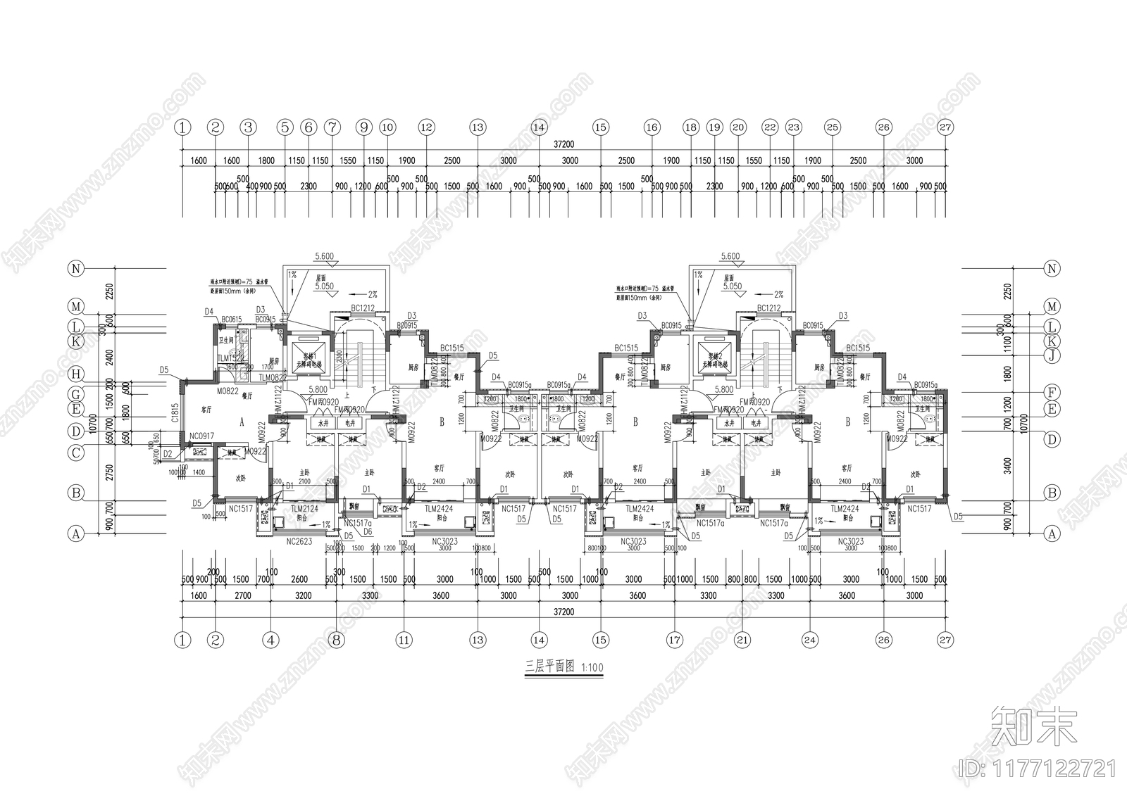 现代住宅楼建筑cad施工图下载【ID:1177122721】