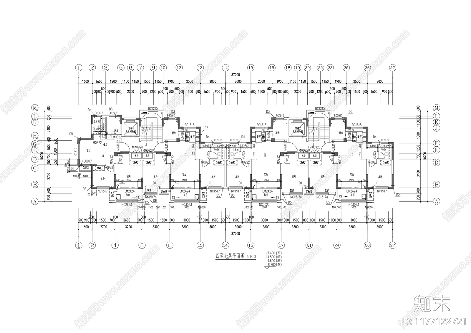 现代住宅楼建筑cad施工图下载【ID:1177122721】