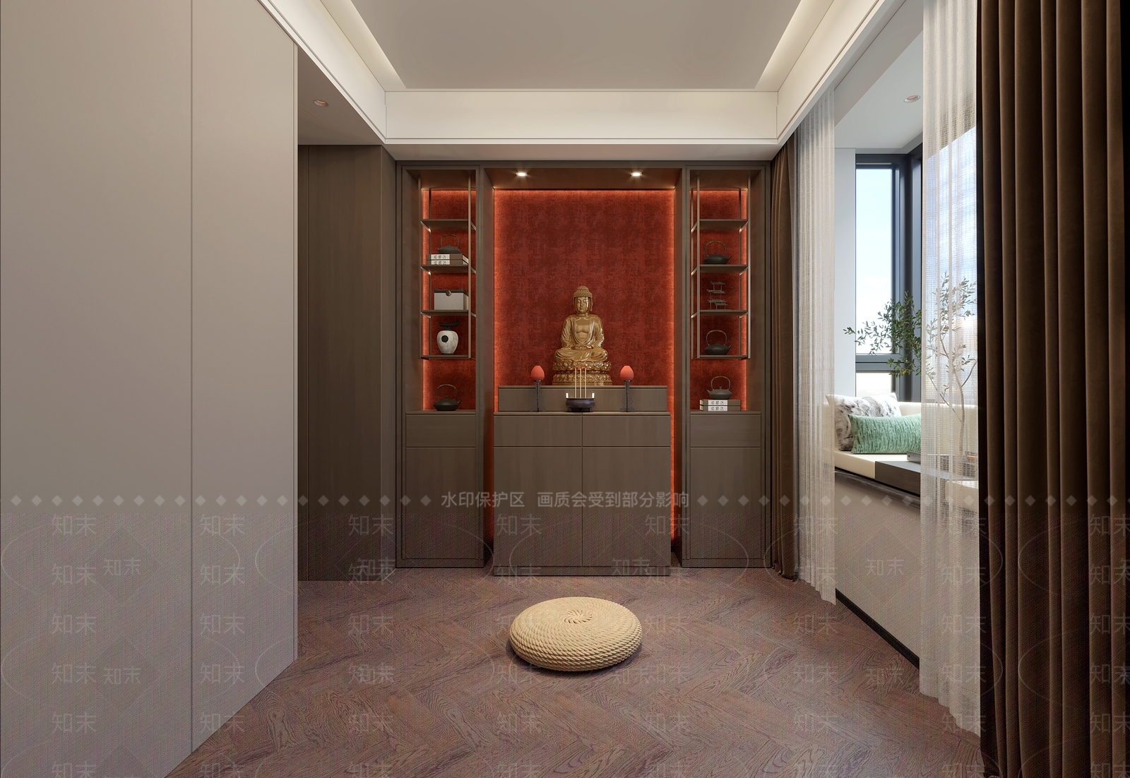 现代新中式佛堂3D模型下载【ID:1177125517】