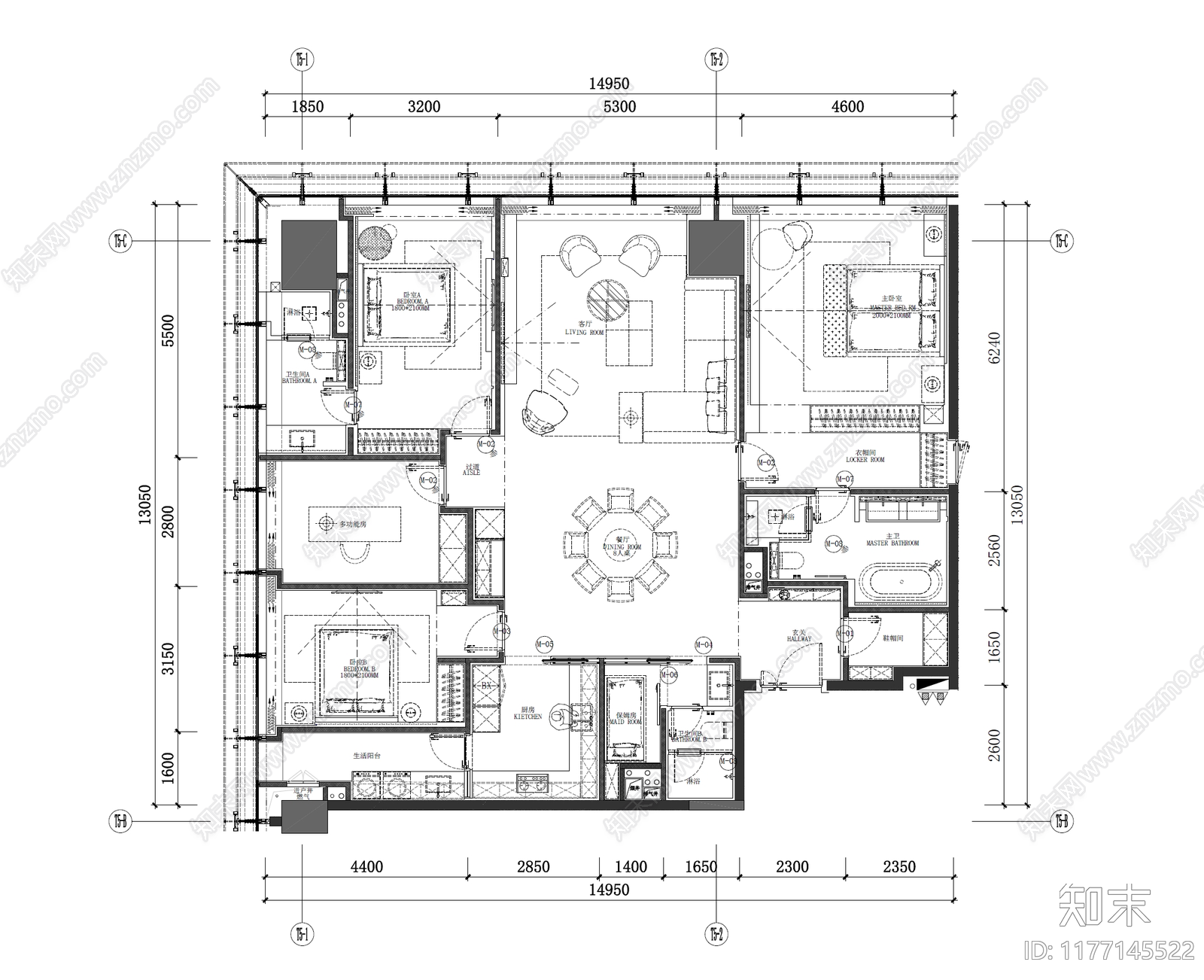 平层cad施工图下载【ID:1177145522】