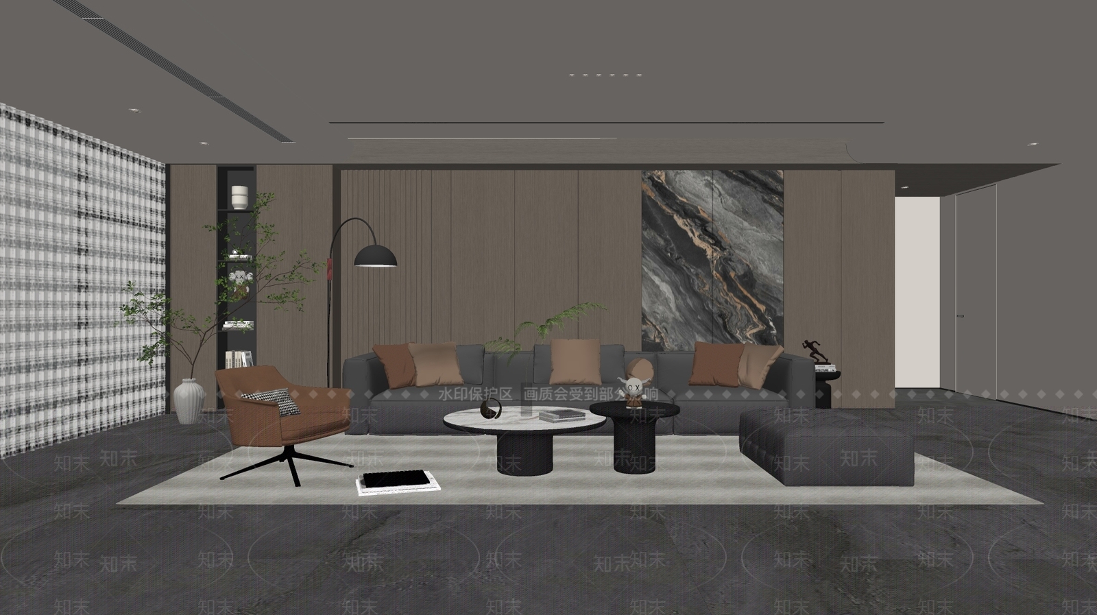 轻奢意式别墅客厅SU模型下载【ID:1177132467】