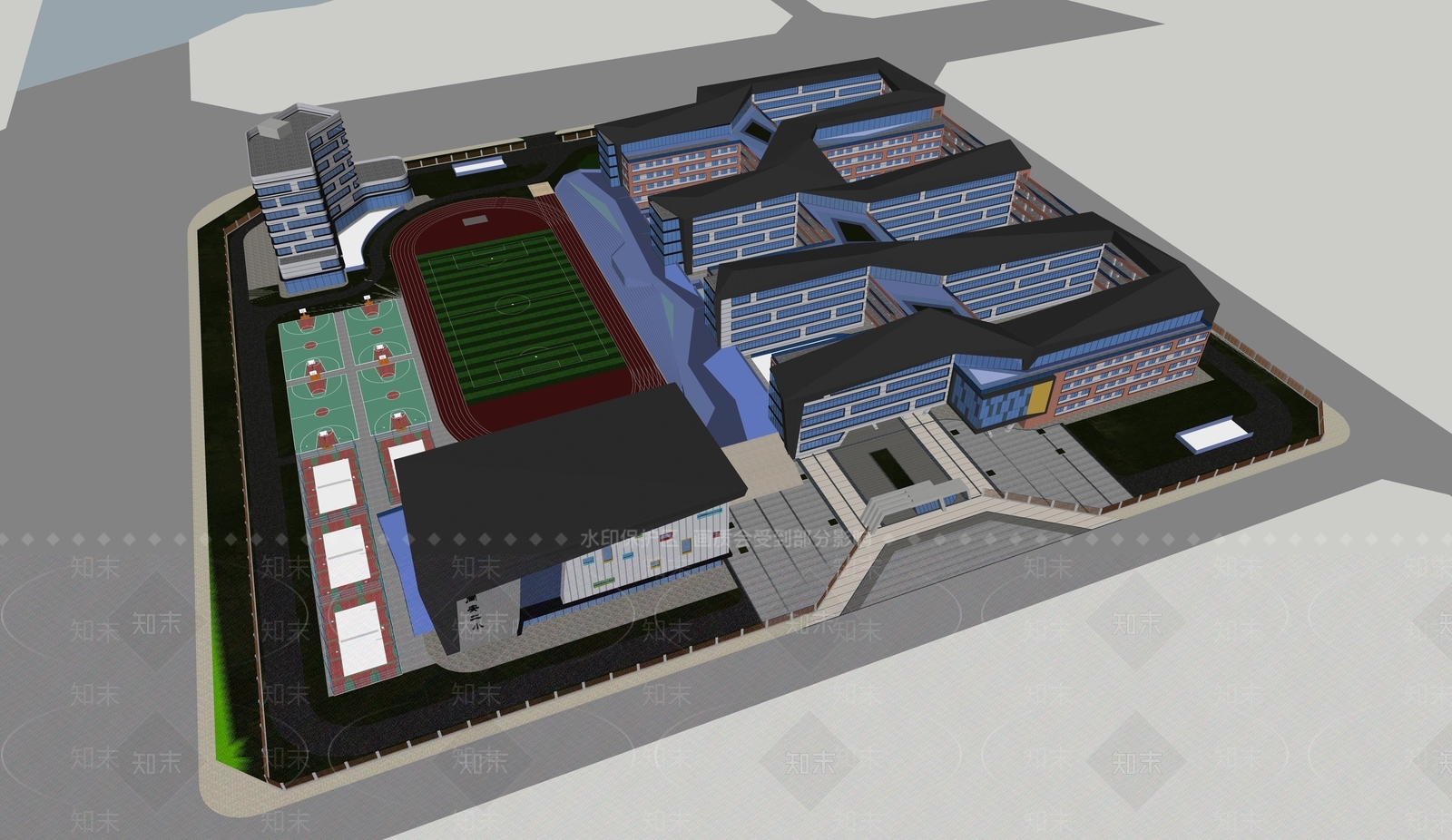 现代新中式学校建筑SU模型下载【ID:1177145554】