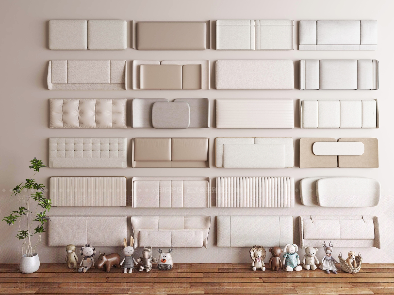 现代简约软包3D模型下载【ID:1177156971】