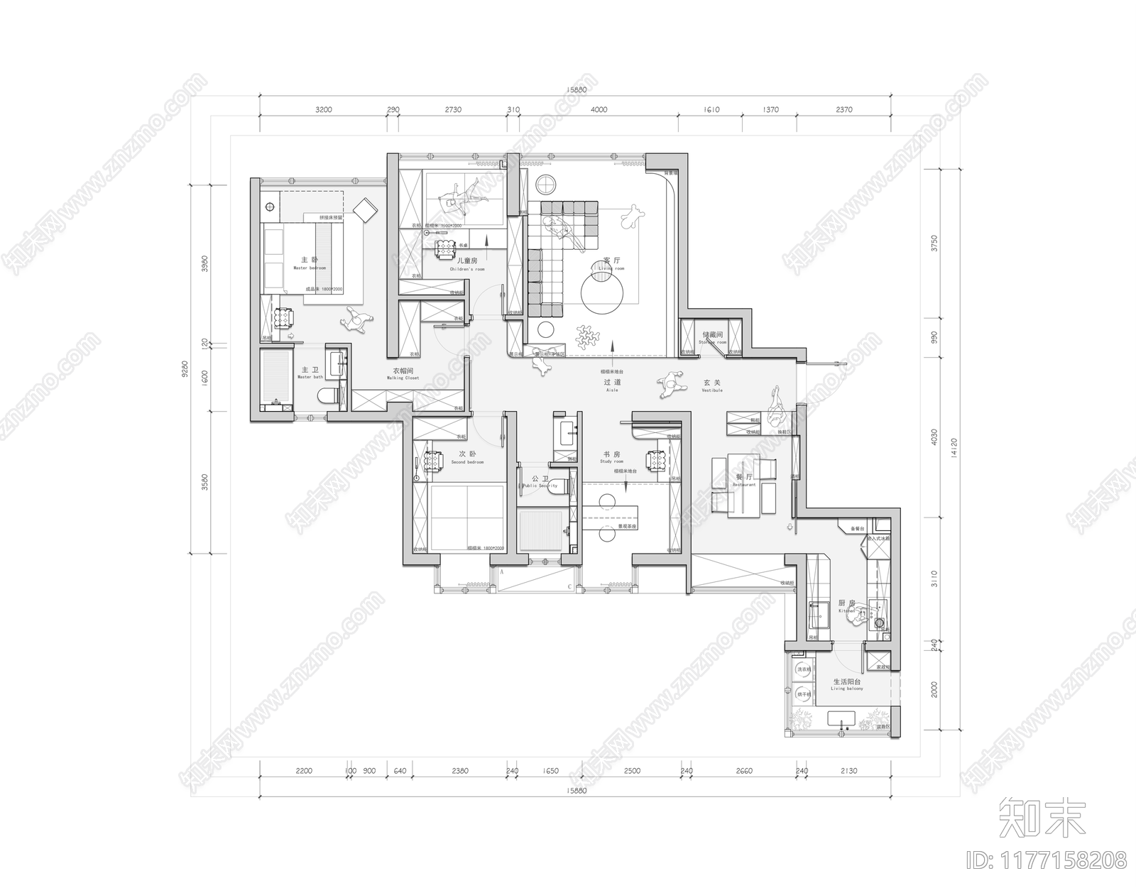 平层cad施工图下载【ID:1177158208】