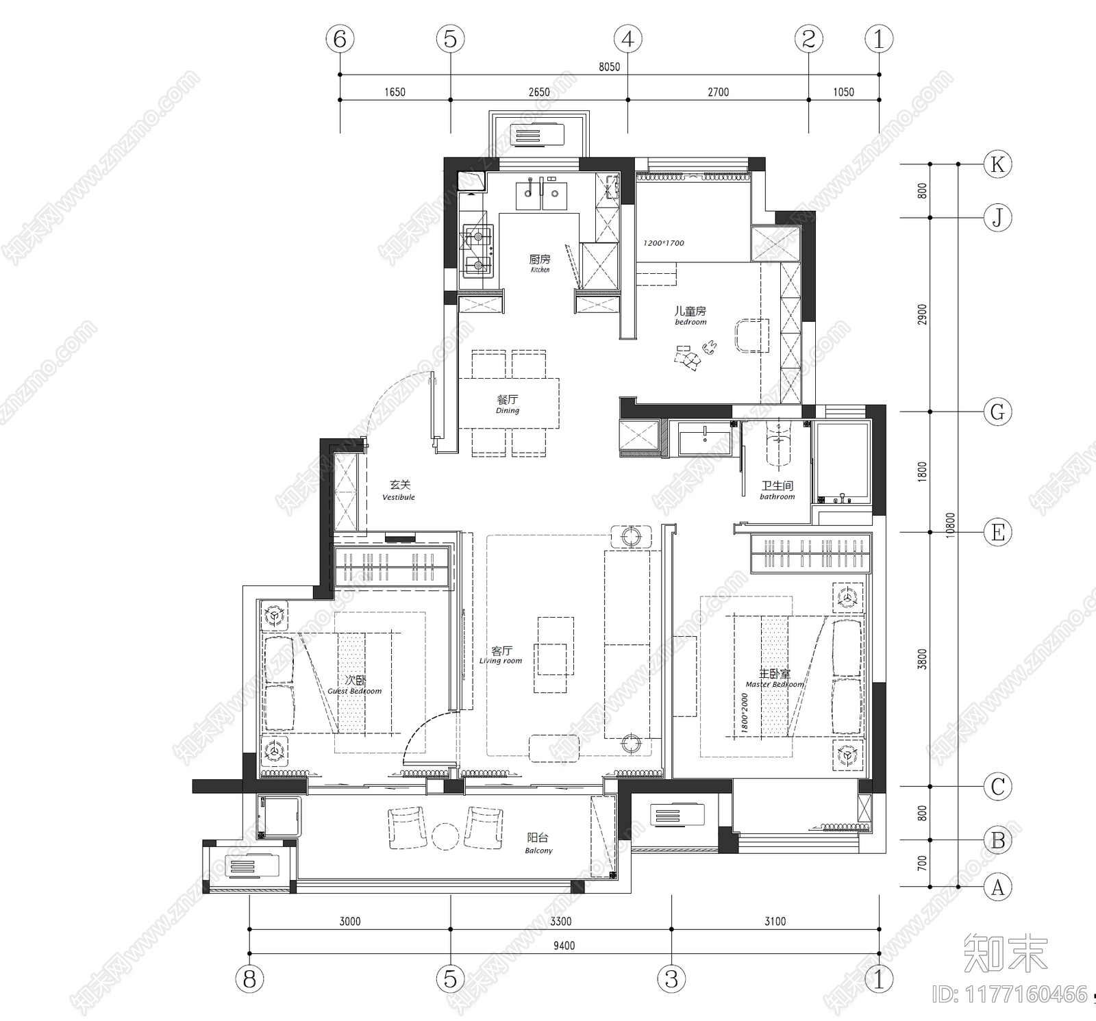 平层cad施工图下载【ID:1177160466】