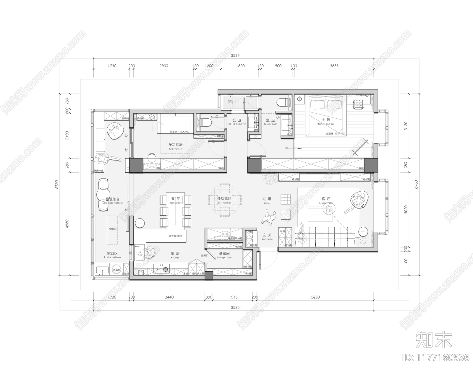 平层cad施工图下载【ID:1177160536】