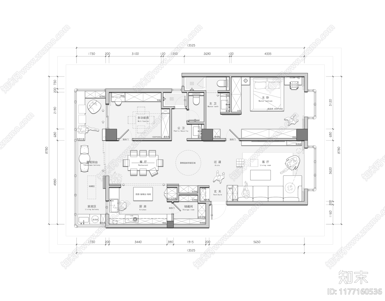 平层cad施工图下载【ID:1177160536】