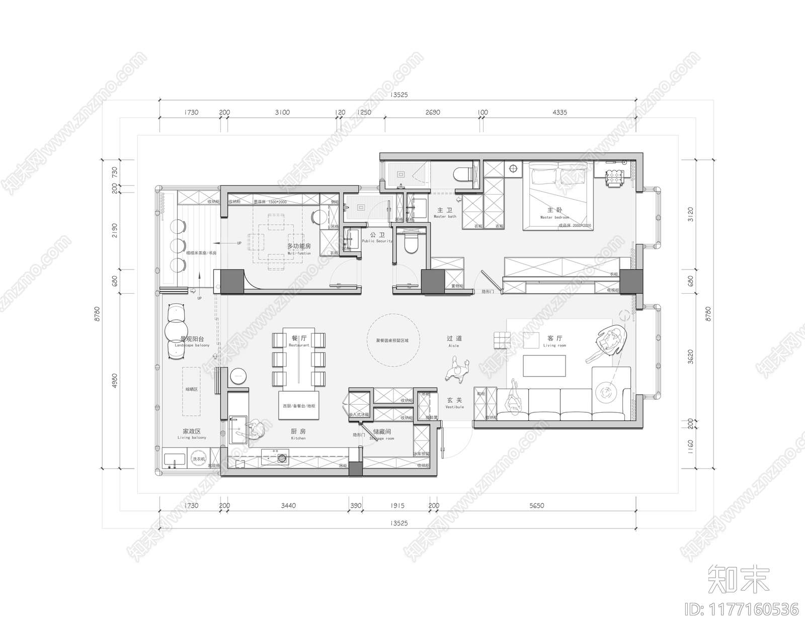 平层cad施工图下载【ID:1177160536】