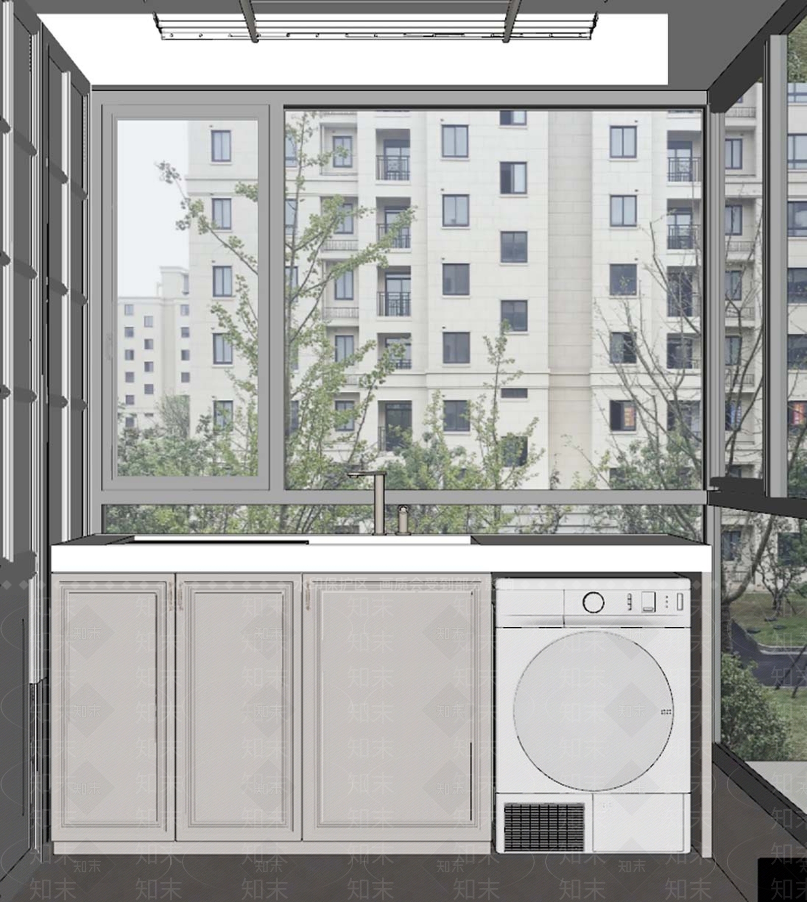 现代奶油家居阳台SU模型下载【ID:1177164005】