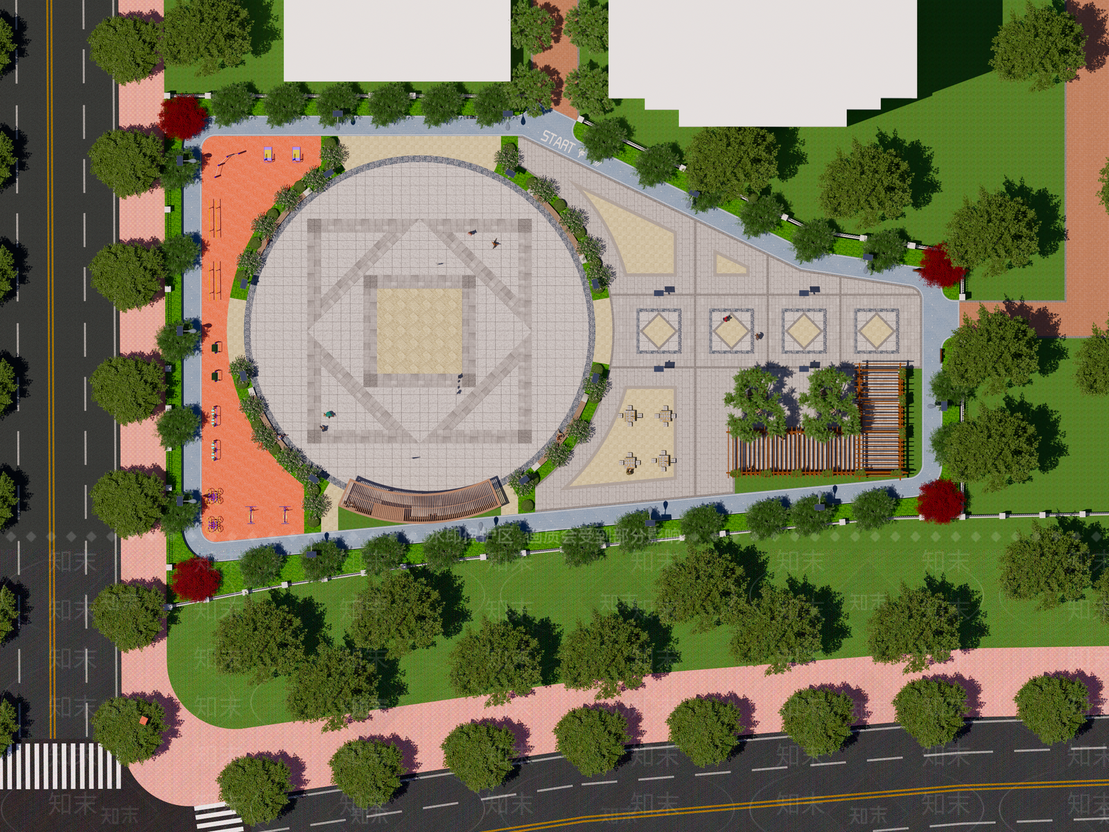 现代极简口袋公园SU模型下载【ID:1177175608】