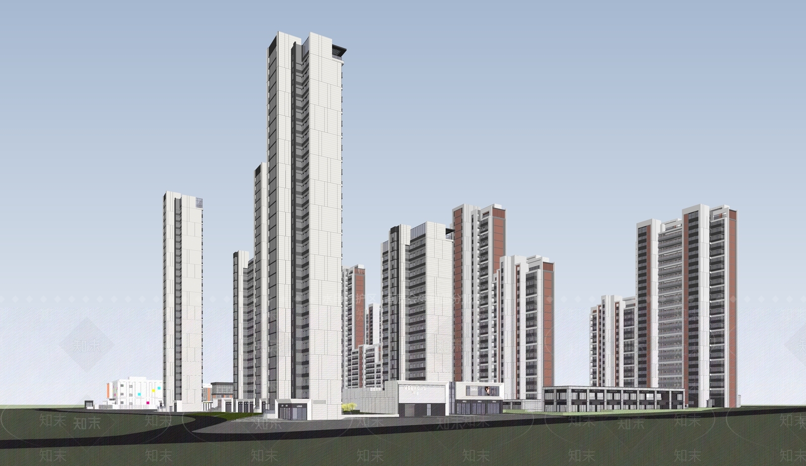 现代高层住宅SU模型下载【ID:1177188638】