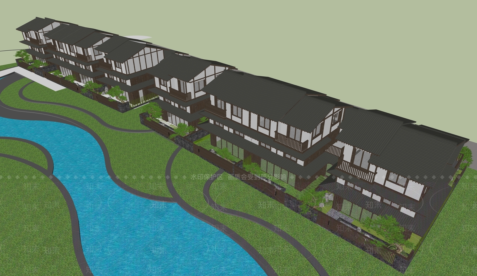 新中式多层住宅SU模型下载【ID:1177191250】