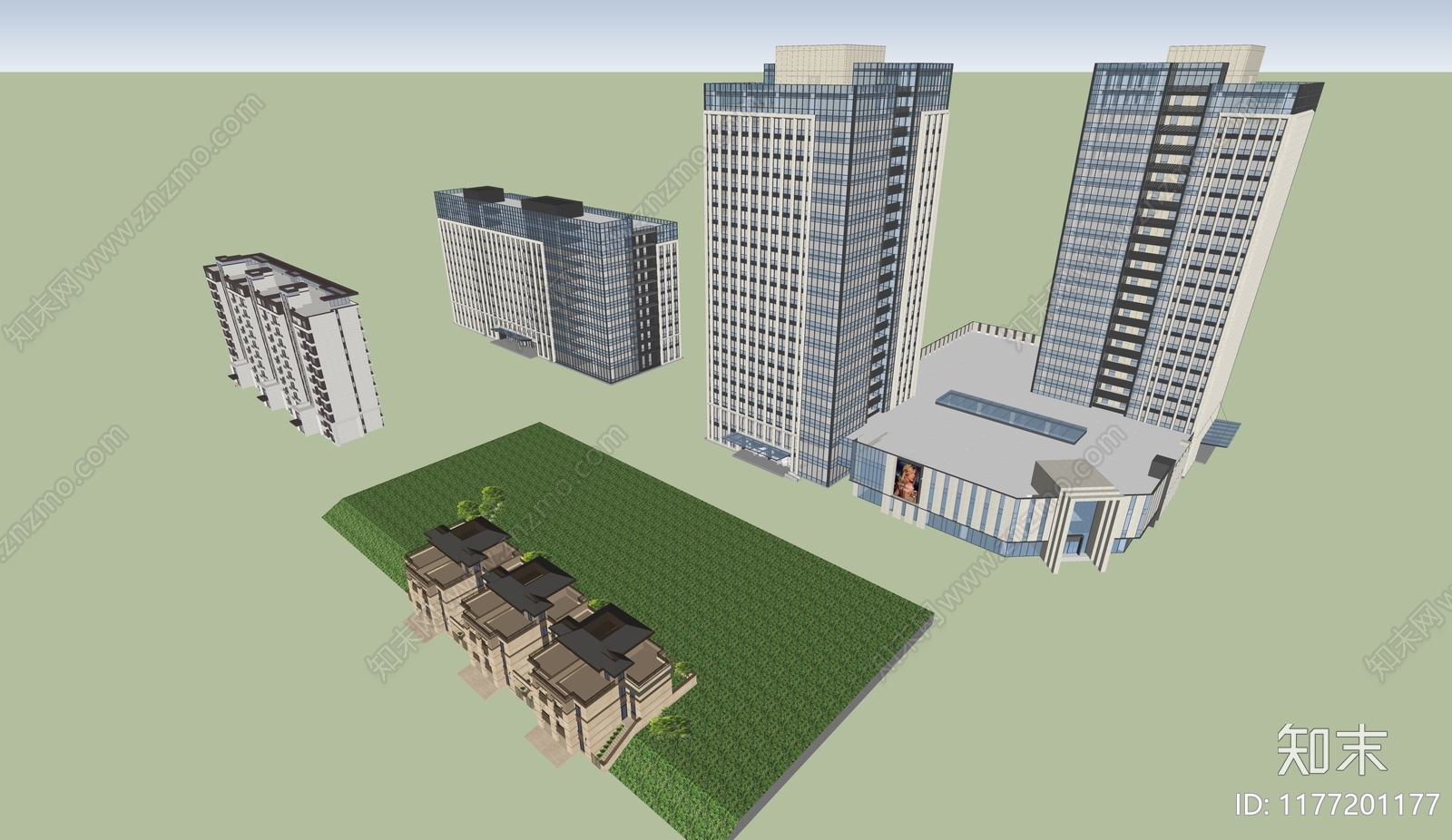 现代新中式小区建筑SU模型下载【ID:1177201177】