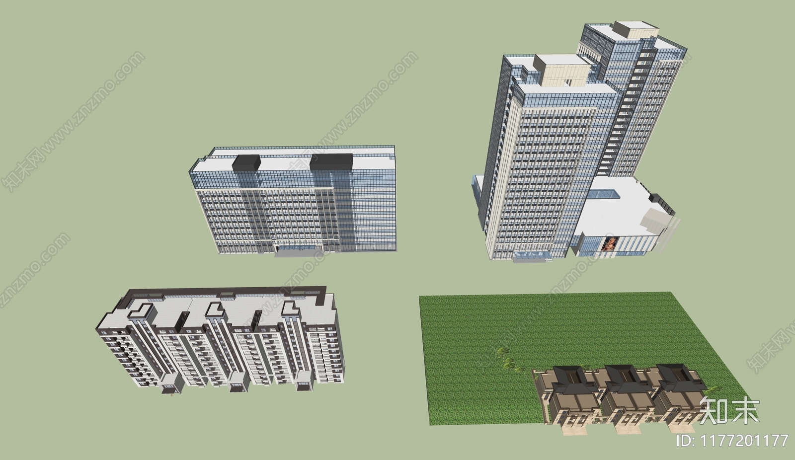 现代新中式小区建筑SU模型下载【ID:1177201177】