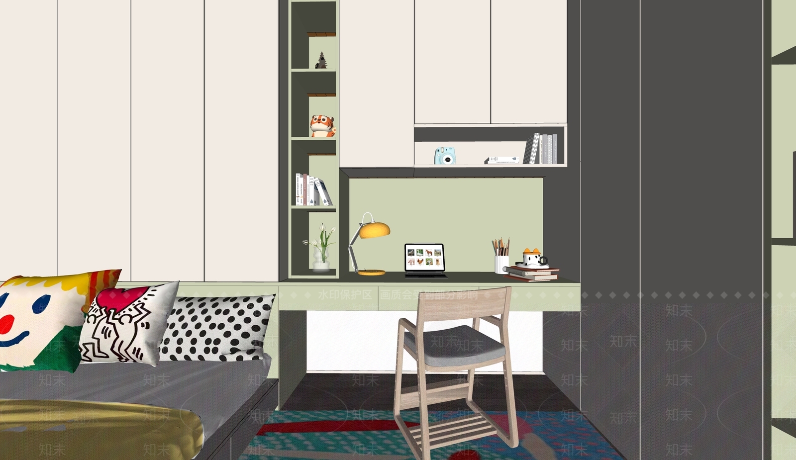 现代奶油通用儿童房SU模型下载【ID:1177223158】