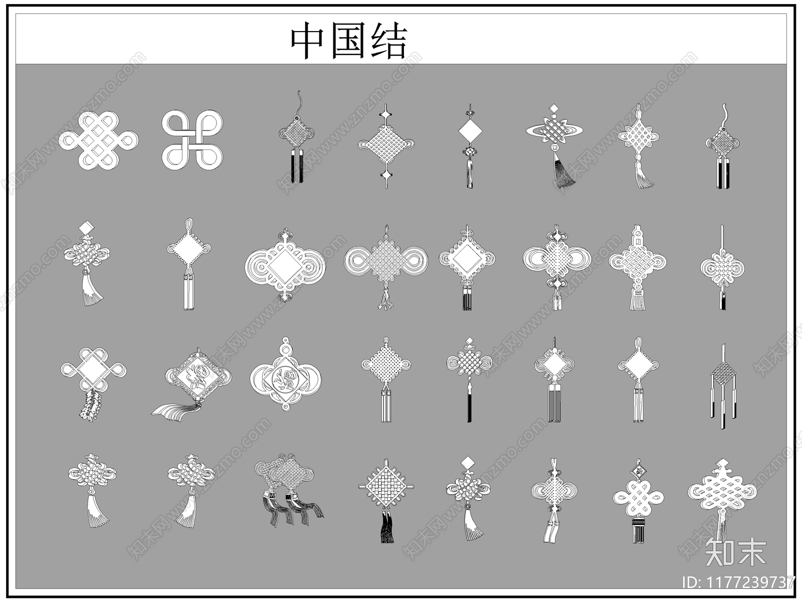 中式综合软装摆件图库cad施工图下载【ID:1177239737】