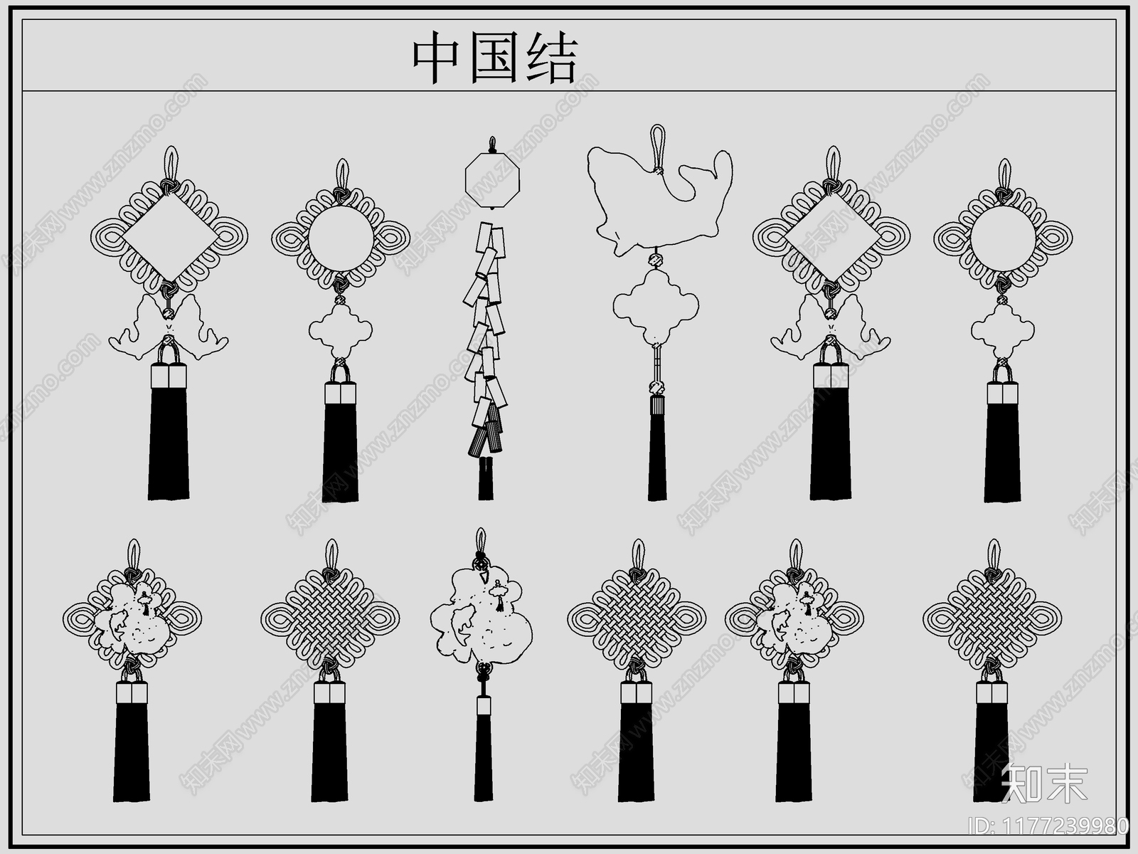 中式综合软装摆件图库施工图下载【ID:1177239980】