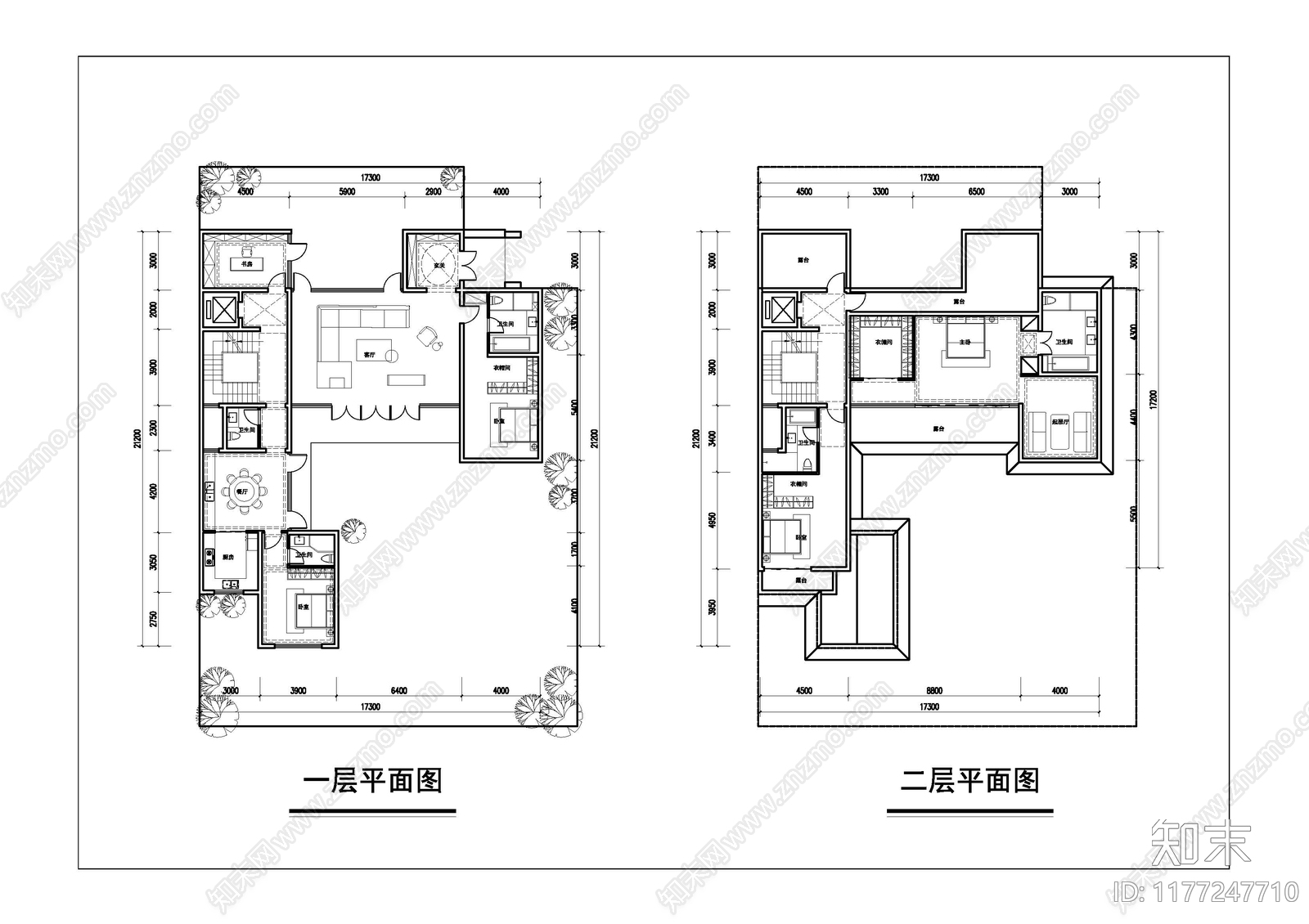 新中式中式别墅建筑施工图下载【ID:1177247710】