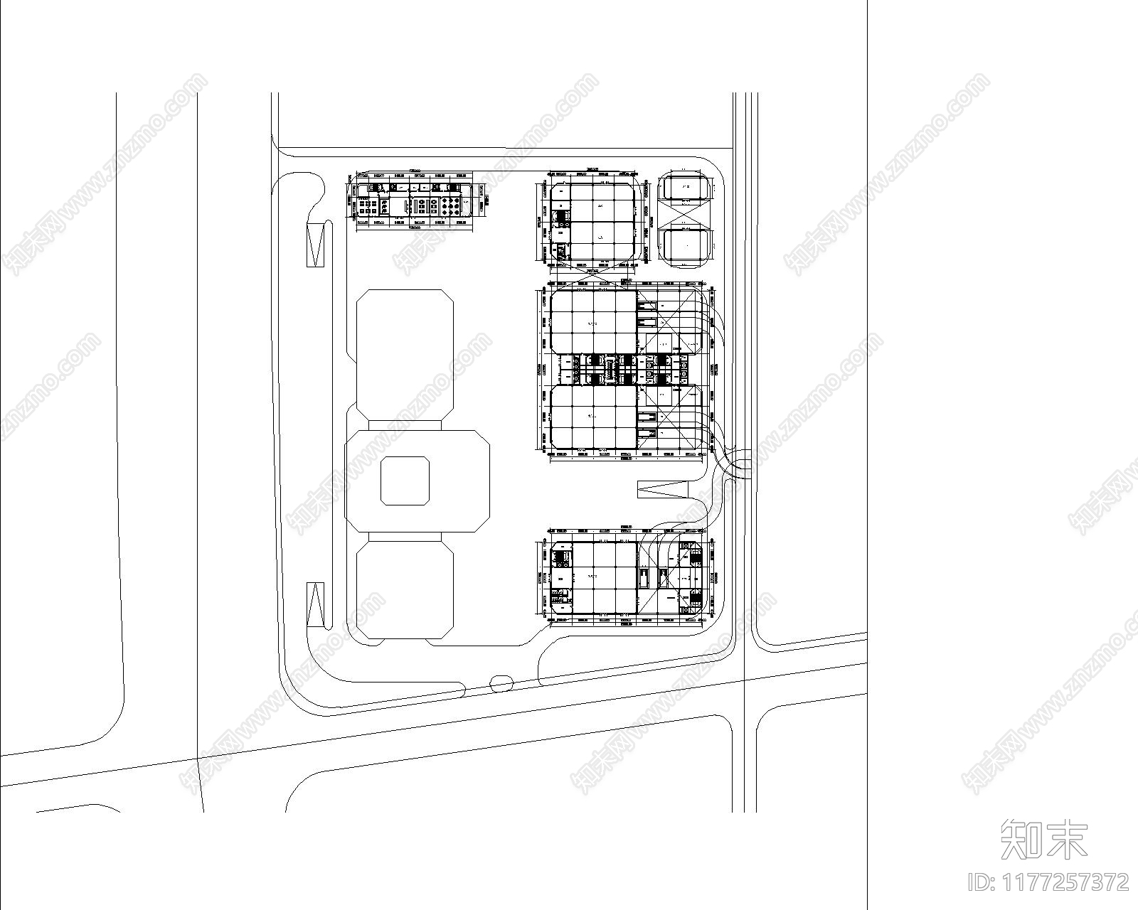 现代产业园建筑cad施工图下载【ID:1177257372】