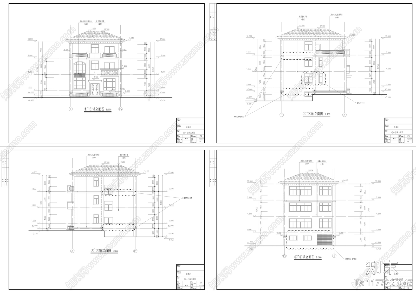 欧式别墅建筑施工图下载【ID:1177265047】