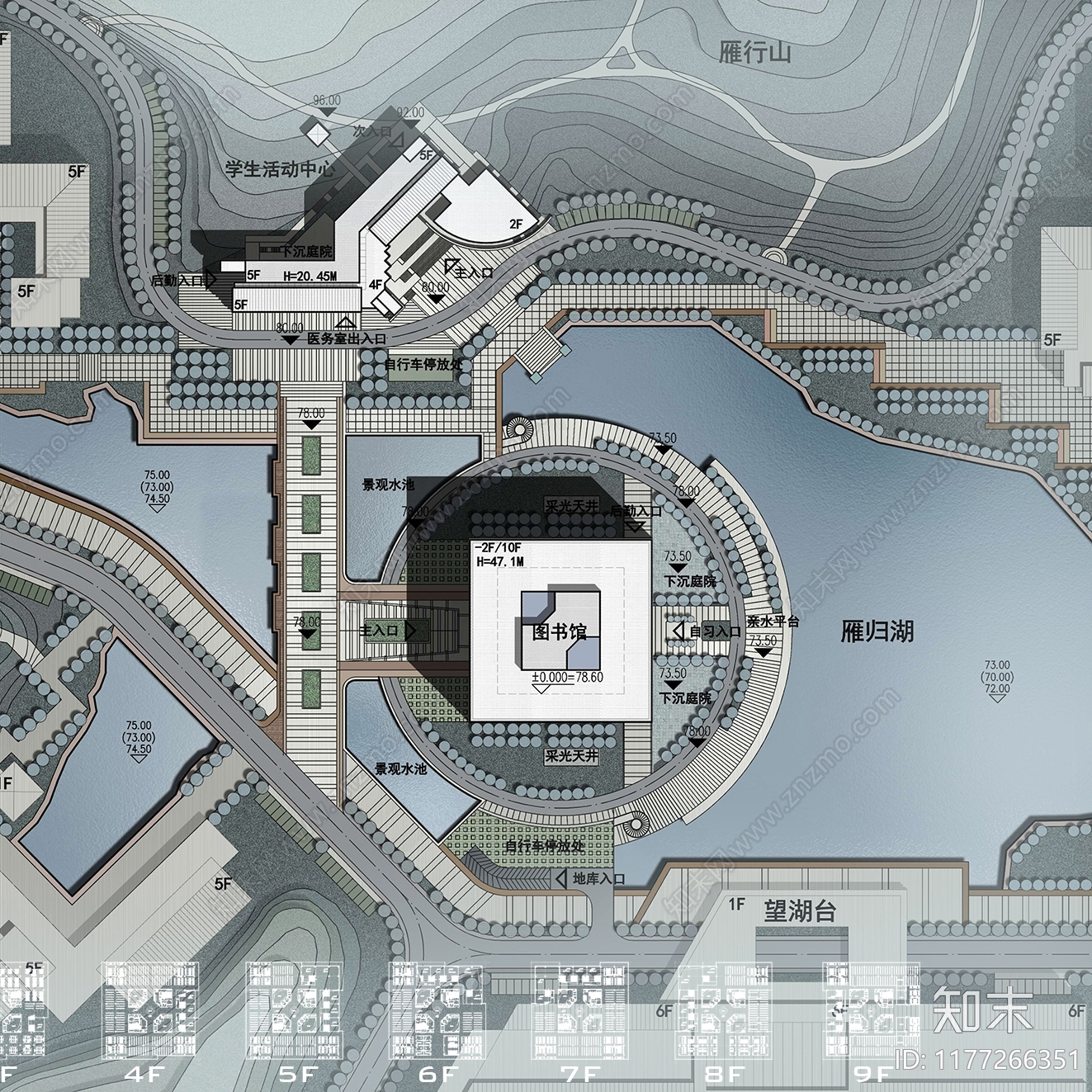 现代新中式图书馆建筑SU模型下载【ID:1177266351】