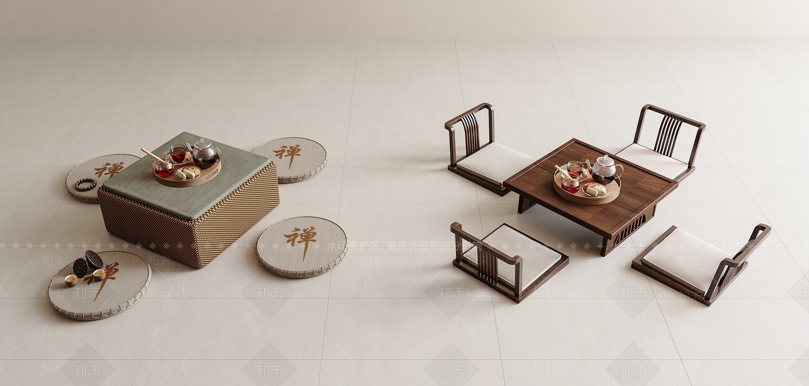 新中式茶桌椅3D模型下载【ID:1177309364】