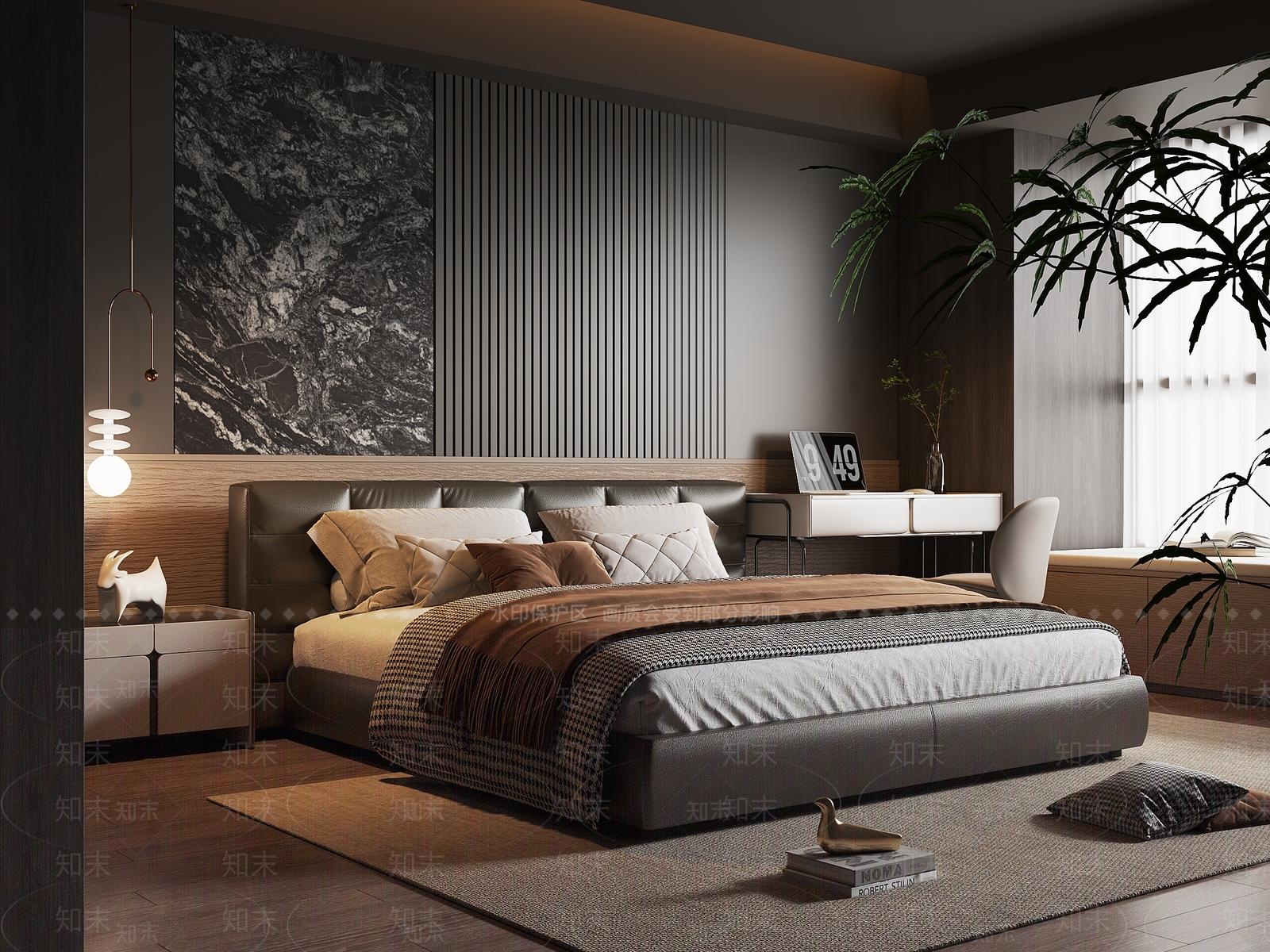 皮质双人床双人床3D模型下载【ID:1227467549】