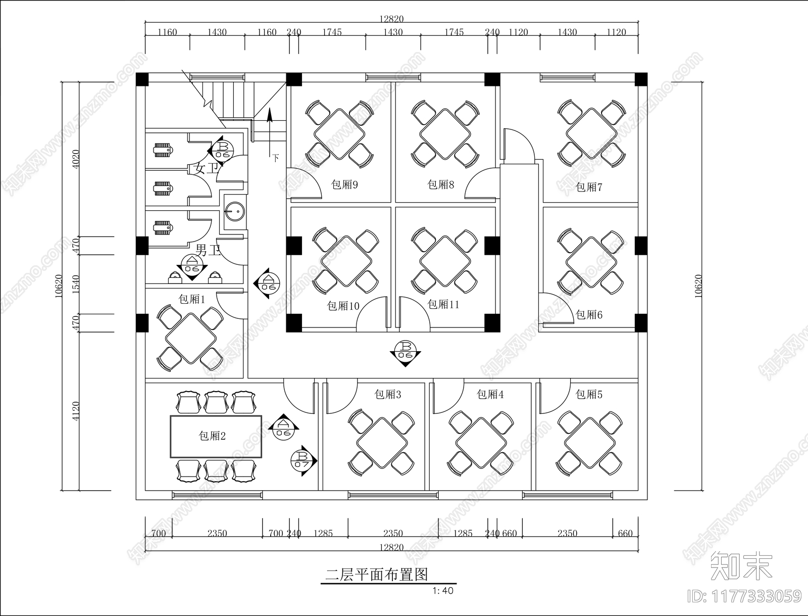 现代棋牌室cad施工图下载【ID:1177333059】