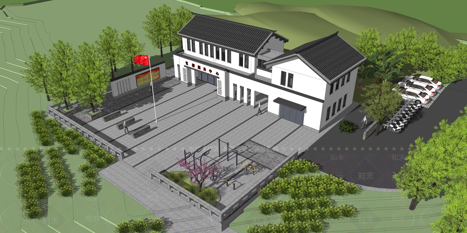 新中式小公建SU模型下载【ID:1177333404】